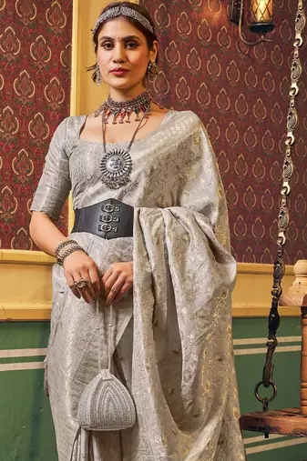 Grey woven design ethnic motifs zari saree