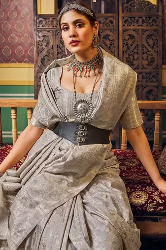 Grey woven design ethnic motifs zari saree