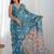 Teal mirror work pure chiffon saree
