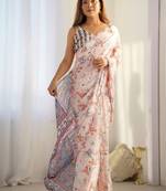 Off white floral sequinned pure chiffon saree