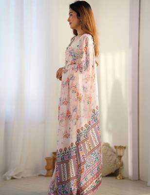 Off white floral sequinned pure chiffon saree 2