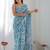 Blue ethnic motifs sequinned pure chiffon ikat saree