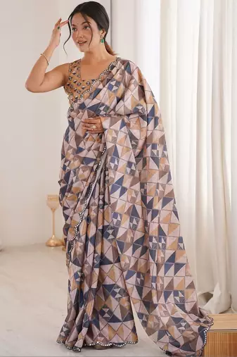 Multicolor sequinned pure chiffon ikat saree