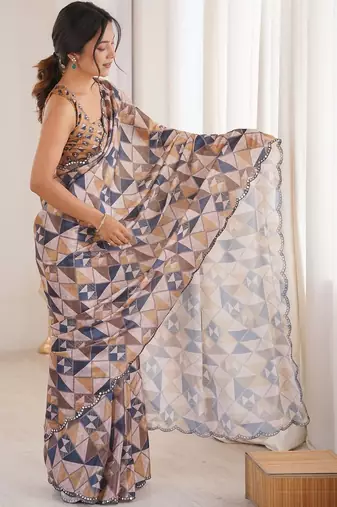 Multicolor sequinned pure chiffon ikat saree