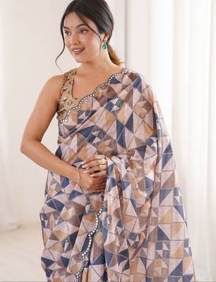Multicolor sequinned pure chiffon ikat saree 4