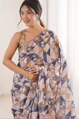 Multicolor sequinned pure chiffon ikat saree