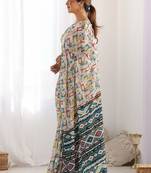 Off white mirror work pure chiffon saree