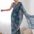 Teal ethnic motifs mirror work pure chiffon saree