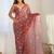 Red ethnic motifs mirror work pure chiffon ikat saree