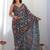 Teal ethnic motifs mirror work pure chiffon ikat saree