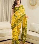 Yellow floral pure cotton ready to wear block printed saree
