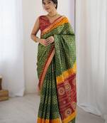 Green bandhani zari pure cotton bandhani saree