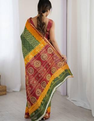 Green bandhani zari pure cotton bandhani saree 3