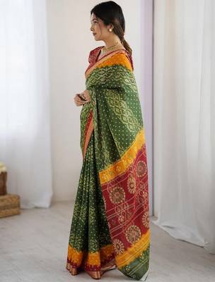 Green bandhani zari pure cotton bandhani saree 4
