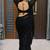 Black woven design pure georgette fusion saree