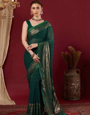 Green polka dot pure georgette fusion saree 1