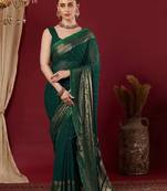 Green polka dot pure georgette fusion saree