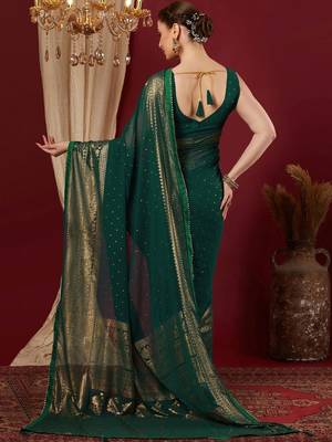 Green polka dot pure georgette fusion saree 3