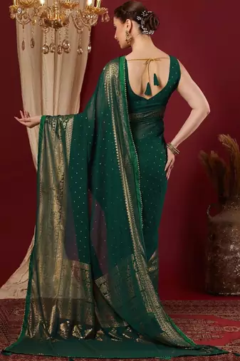 Green polka dot pure georgette fusion saree