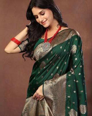 Green green art silk woven design sarees 1