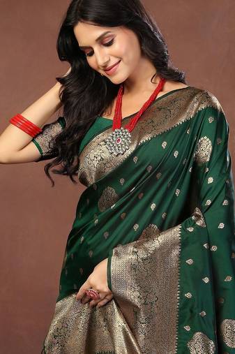 Green green art silk woven design sarees
