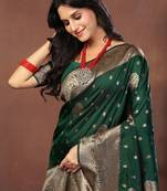 Green green art silk woven design sarees