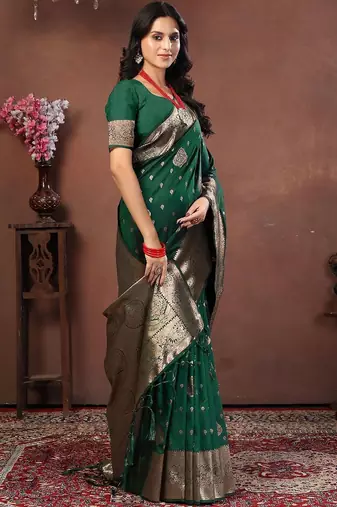 Green green art silk woven design sarees