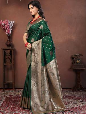 Green green art silk woven design sarees 3