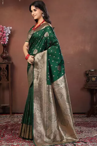 Green green art silk woven design sarees