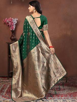 Green green art silk woven design sarees 4