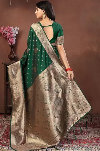 Green green art silk woven design sarees