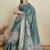Teal ethnic motifs printed zari saree