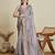 Grey floral printed zari weaving border saree