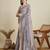 Grey floral printed zari weaving border saree