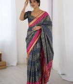Charcoal bandhani emblelished charcoal pure cotton saree