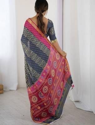 Charcoal bandhani emblelished charcoal pure cotton saree 4