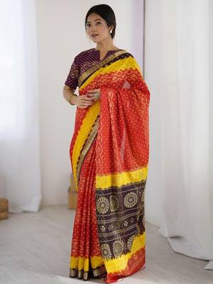 Red zari pure cotton bandhani saree 1