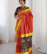 Red zari pure cotton bandhani saree