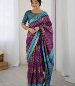 Purple bandhani zari pure cotton bandhani saree