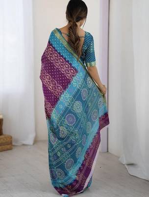 Purple bandhani zari pure cotton bandhani saree 3