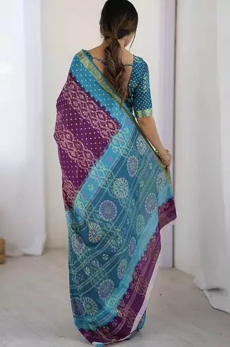Purple bandhani zari pure cotton bandhani saree