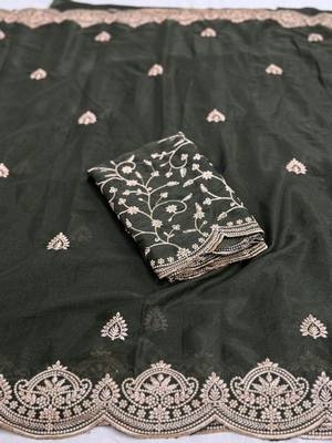 Green ethnic motifs embroidered poly georgette designer saree 2