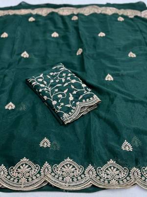 Green embellished embroidered poly georgette heavy work saree 2