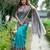 Teal silk blend tussar saree