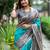 Teal silk blend tussar saree