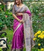 Purple silk blend tussar saree
