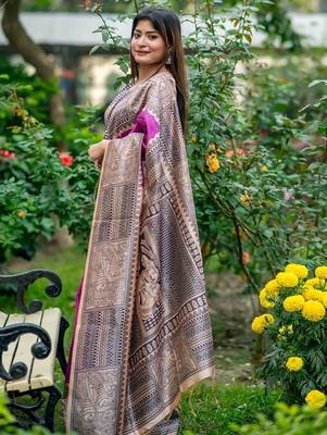 Purple silk blend tussar saree 2