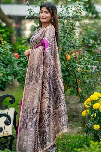 Purple silk blend tussar saree
