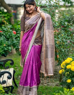 Purple silk blend tussar saree 4