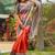 Orange ethnic motifs silk blend tussar saree